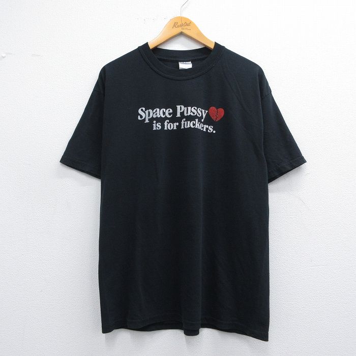 L★古着 半袖 ビンテージ Tシャツ メンズ 00年代 00s Space Pussy クルーネック 黒 ブラック 25may08 中古