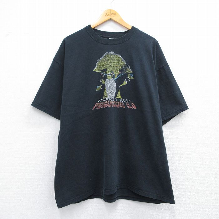 XL★古着 半袖 ビンテージ Tシャツ メンズ 00年代 00s PENGUILON 大きいサイズ コットン クルーネック 黒 ブラック 25may08 中古