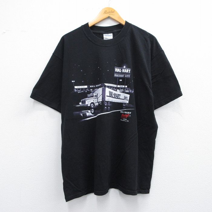 XL★古着 半袖 ビンテージ Tシャツ メンズ 00年代 00s ウォルマート トラック コットン クルーネック 黒 ブラック 25may08 中古