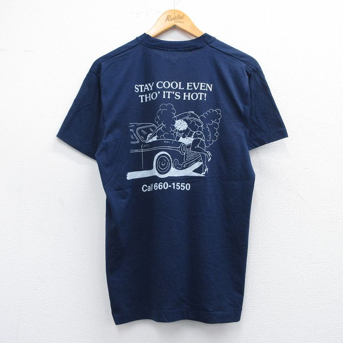 L★古着 スクリーンスターズ 半袖 ビンテージ Tシャツ メンズ 80年代 80s 車 女性 クルーネック USA製 紺 ネイビー 25may08 中古