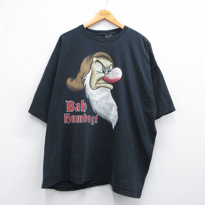 XL★古着 半袖 ビンテージ Tシャツ メンズ 00年代 00s ディズニー DISNEY しらゆきひめ 7人の小人 七人のこびと 大きいサイズ コットン クルーネック 黒 ブラック 25may08 中古