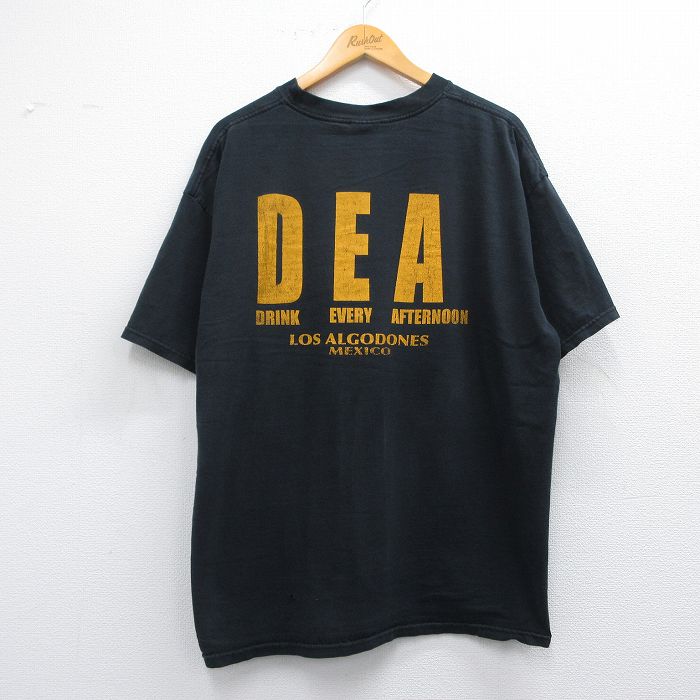 XL★古着 半袖 ビンテージ Tシャツ メンズ 00年代 00s DEA 大きいサイズ コットン クルーネック 黒 ブラック 25may08 中古