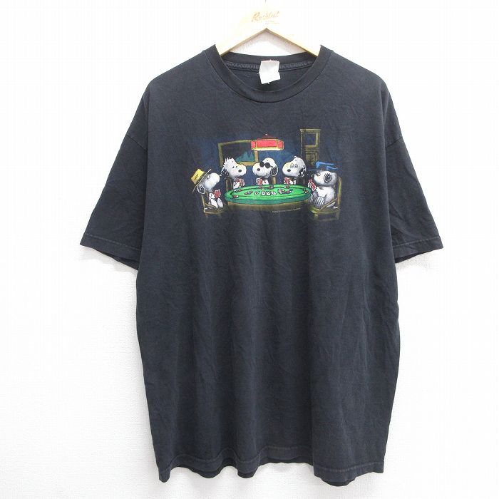 XL★古着 半袖 ビンテージ Tシャツ メンズ 00年代 00s ピーナッツ スヌーピー SNOOPY オラフ 大きいサイズ コットン クルーネック 黒 ブラック 25may09 中古