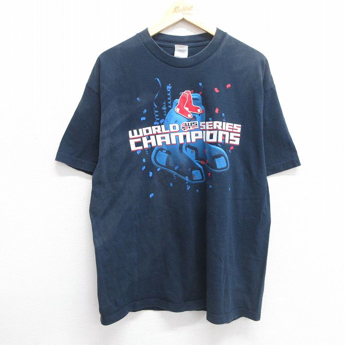 XL★古着 半袖 ビンテージ Tシャツ メンズ 00年代 00s MLB ボストンレッドソックス コットン クルーネック 黒 ブラック メジャーリーグ ベースボール 野球 25may09 中古