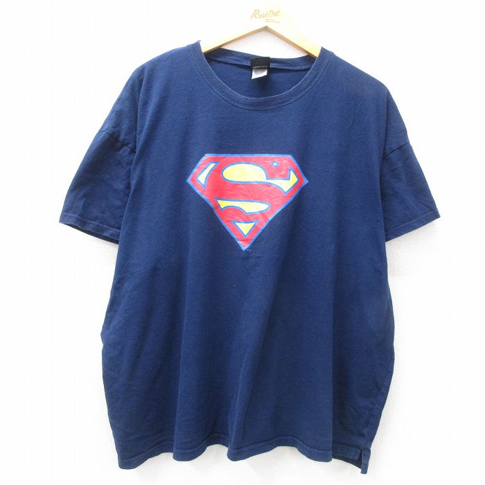 XL★古着 半袖 ビンテージ Tシャツ メンズ 00年代 00s DCコミックス スーパーマン 大きいサイズ コットン クルーネック 紺 ネイビー 25may10 中古