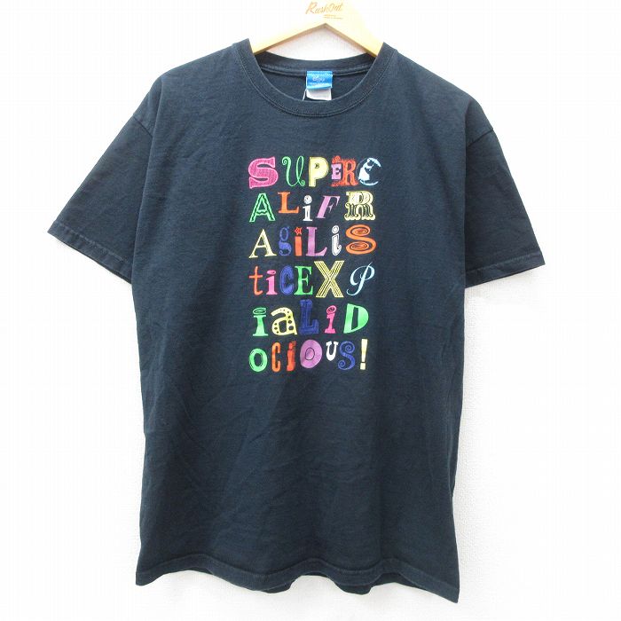 L★古着 半袖 ビンテージ Tシャツ メンズ 00年代 00s ディズニー DISNEY メリーポピンズ コットン クルーネック 黒 ブラック 25may10 中古