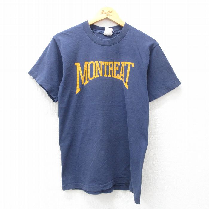 M★古着 フルーツオブザルーム 半袖 ビンテージ Tシャツ メンズ 80年代 80s モントリート コットン クルーネック USA製 紺 ネイビー 25may10 中古