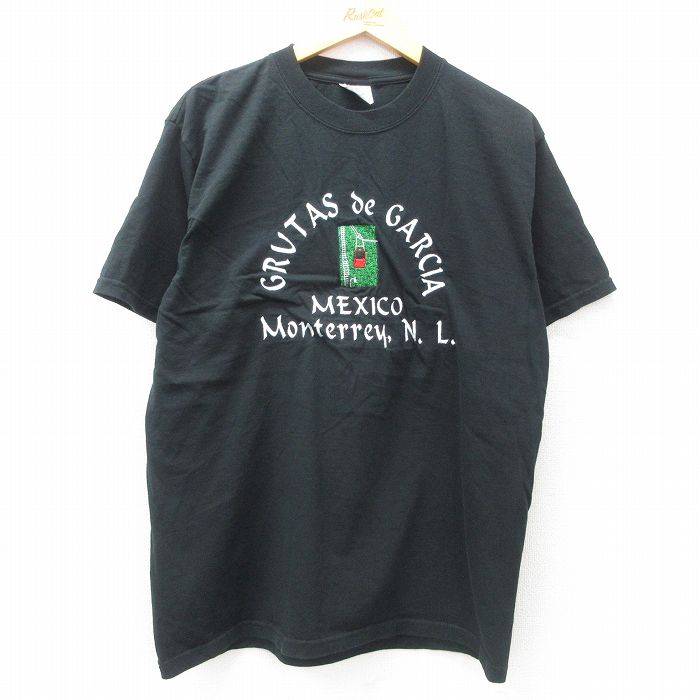 L★古着 半袖 ビンテージ Tシャツ メンズ 00年代 00s GRUTAS de GARCIA 刺繍 コットン クルーネック 黒 ブラック 25may10 中古