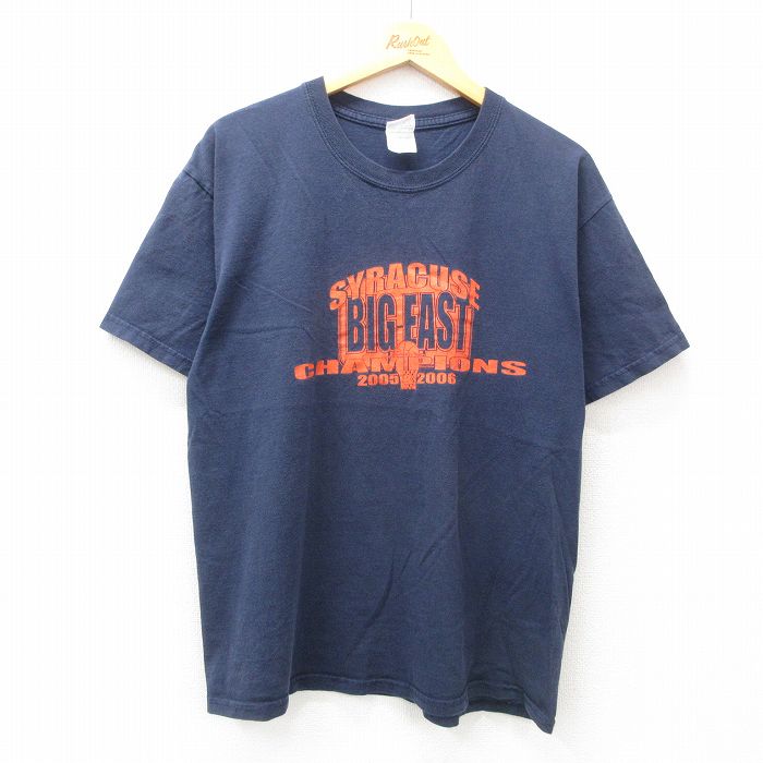 L★古着 半袖 ビンテージ Tシャツ メンズ 00年代 00s シラキュース バスケットボール コットン クルーネック 紺 ネイビー 25may10 中古