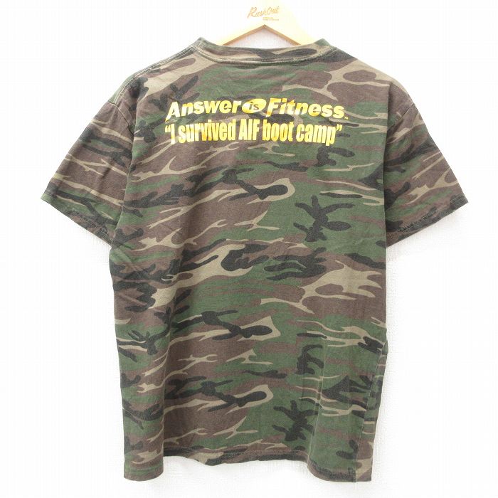 L★古着 半袖 ビンテージ Tシャツ メンズ 00年代 00s ブートキャンプ フィットネス コットン クルーネック 緑他 グリーン 迷彩 25may10 中古