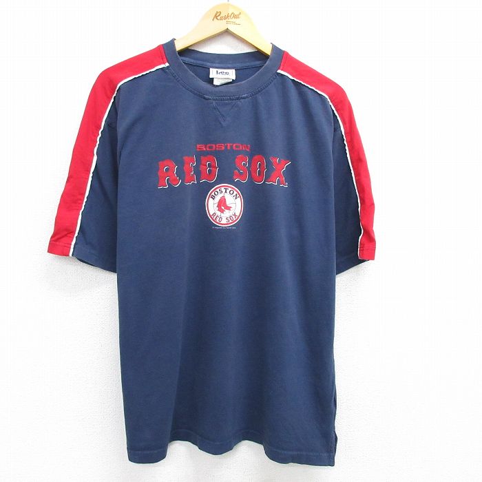 XL★古着 リー Lee 半袖 ビンテージ Tシャツ メンズ 00年代 00s MLB ボストンレッドソックス 大きいサイズ コットン クルーネック 紺他 ネイビー メジャーリーグ ベースボール 野球 25may10 中古
