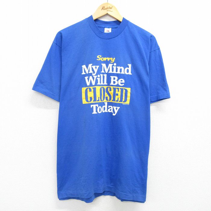 XL★古着 フルーツオブザルーム 半袖 ビンテージ Tシャツ メンズ 90年代 90s CLOSE 大きいサイズ コットン クルーネック 青 ブルー 25may10 中古
