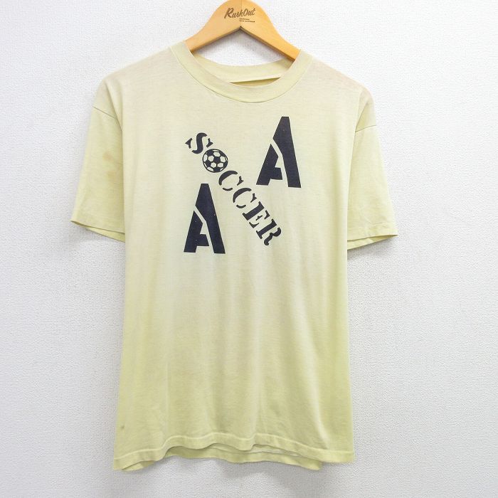 L★古着 半袖 ビンテージ Tシャツ メンズ 90年代 90s サッカー クルーネック 黄 イエロー 25may10 中古
