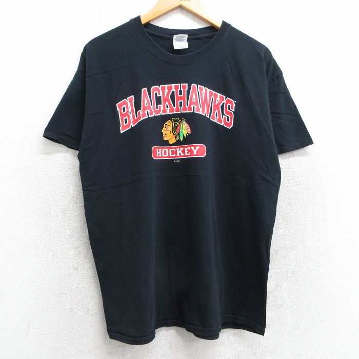 【50%OFF】L★古着 半袖 ビンテージ Tシャツ メンズ 00年代 00s NHL シカゴブラックホークス コットン クルーネック 黒 ブラック アイスホッケー 25may13 中古