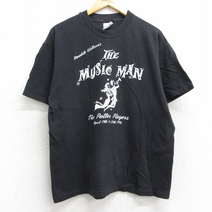 L★古着 ヘインズ Hanes 半袖 ビンテージ Tシャツ メンズ 90年代 90s ミュージック MAN コットン クルーネック 黒 ブラック 25may13 中古