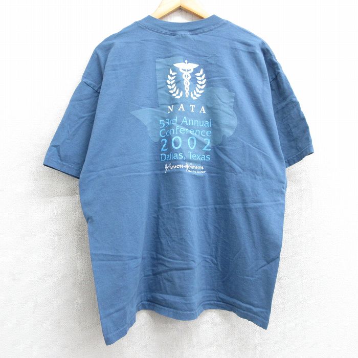 XL★古着 半袖 ビンテージ Tシャツ メンズ 00年代 00s NATA コットン クルーネック 薄紺 ネイビー 25may13 中古