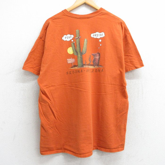 XL★古着 半袖 ビンテージ Tシャツ メンズ 00年代 00s サボテン イノシシ 大きいサイズ コットン クルーネック オレンジ 25may13 中古