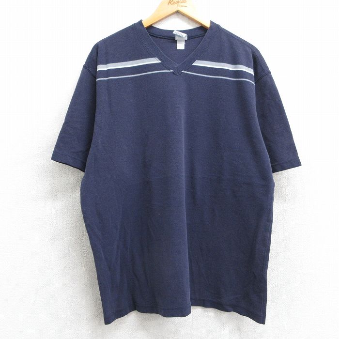 XL★古着 オールドネイビー OLD NAVY 半袖 ビンテージ Tシャツ メンズ 00年代 00s 鹿の子 Vネック 紺 ネイビー 25may13 中古