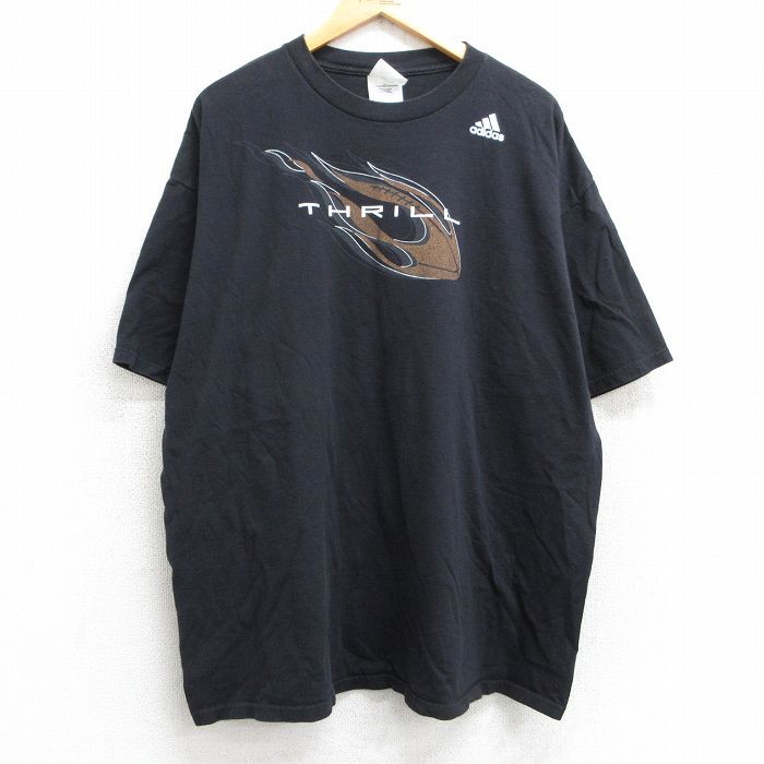 XL★古着 アディダス adidas 半袖 ビンテージ Tシャツ メンズ 90年代 90s NFL スリル レジーブッシュ 25 大きいサイズ コットン クルーネック 黒 ブラック アメフト スーパーボウル 25may13 中古