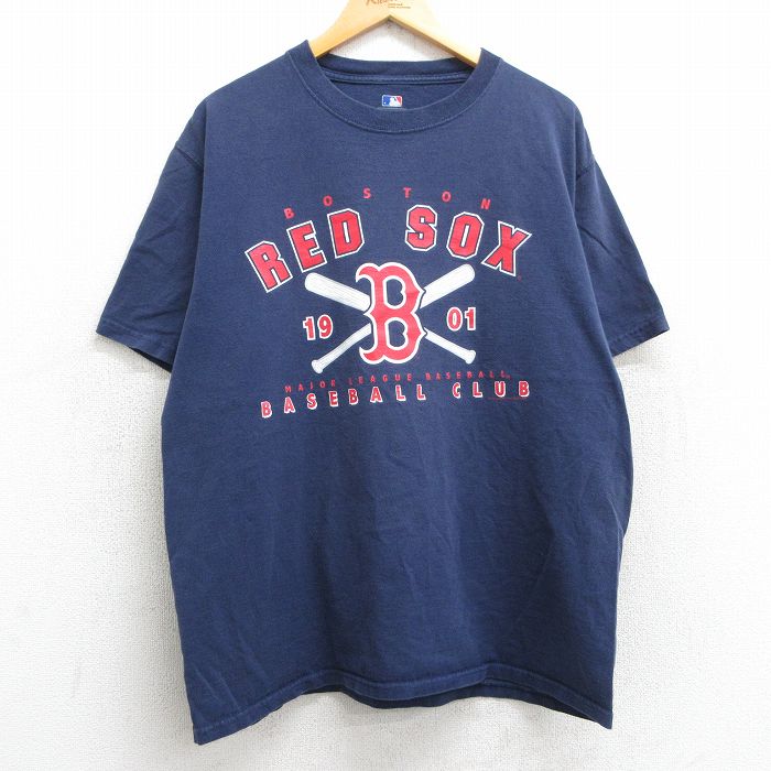 XL★古着 半袖 ビンテージ Tシャツ メンズ 00年代 00s MLB ボストンレッドソックス コットン クルーネック 紺 ネイビー メジャーリーグ ベースボール 野球 25may13 中古