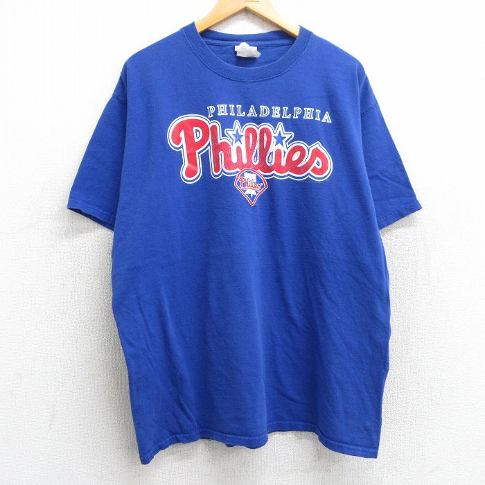 XL★古着 半袖 ビンテージ Tシャツ メンズ 00年代 00s MLB フィラデルフィアフィリーズ コットン クルーネック 青 ブルー メジャーリーグ ベースボール 野球 25may13 中古