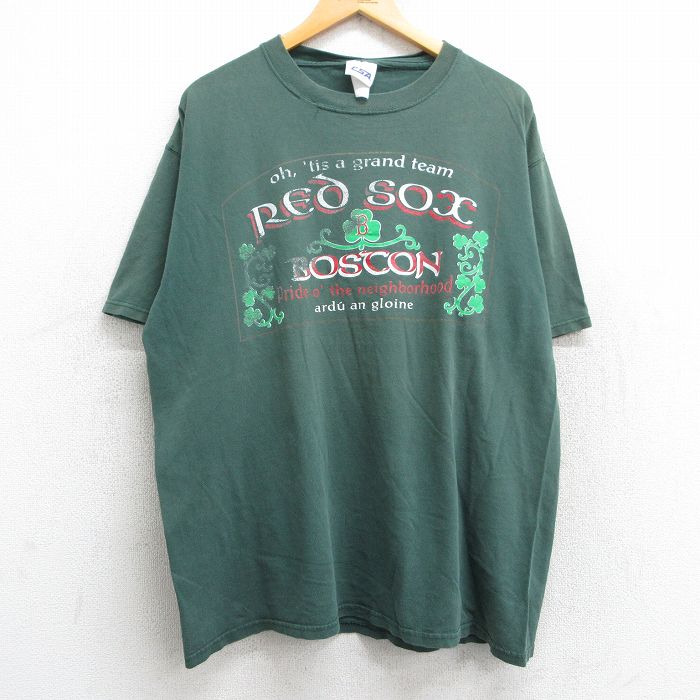 XL★古着 半袖 ビンテージ Tシャツ メンズ 00年代 00s MLB ボストンレッドソックス クルーネック 緑 グリーン メジャーリーグ ベースボール 野球 25may13 中古