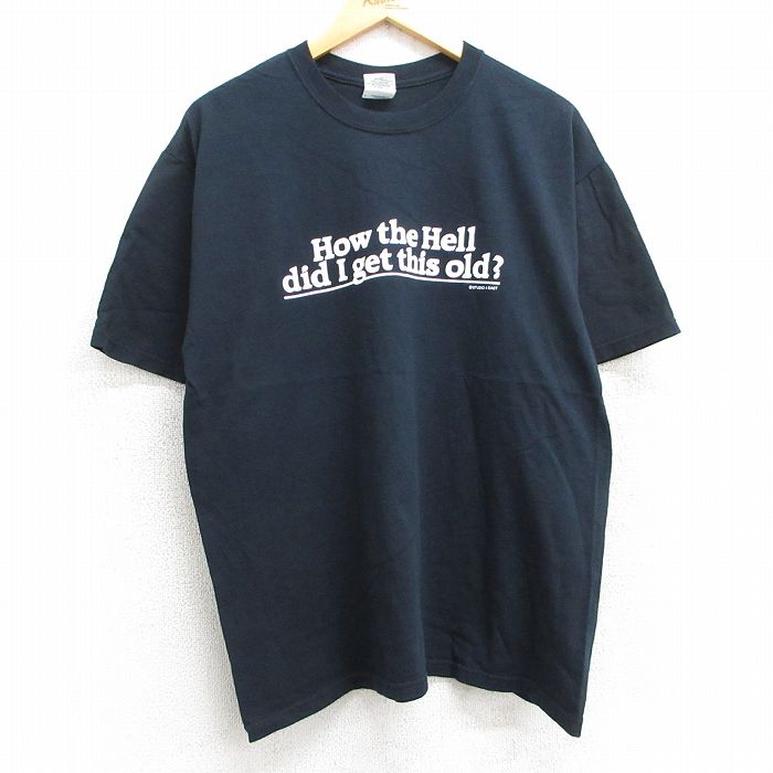 L★古着 半袖 ビンテージ Tシャツ メンズ 00年代 00s メッセージ コットン クルーネック 黒 ブラック 25may13 中古