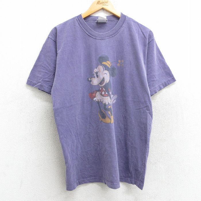 L★古着 半袖 ビンテージ Tシャツ メンズ 00年代 00s ディズニー DISNEY ミニー コットン クルーネック 紫 パープル 25may13 中古