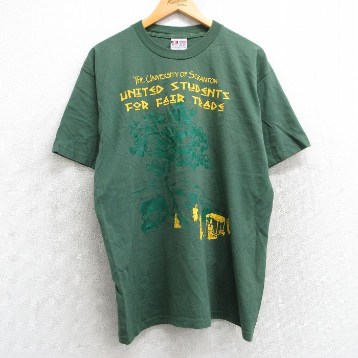L★古着 半袖 ビンテージ Tシャツ メンズ 90年代 90s 木 スクラントン 大学 コットン クルーネック USA製 緑 グリーン 25may13 中古