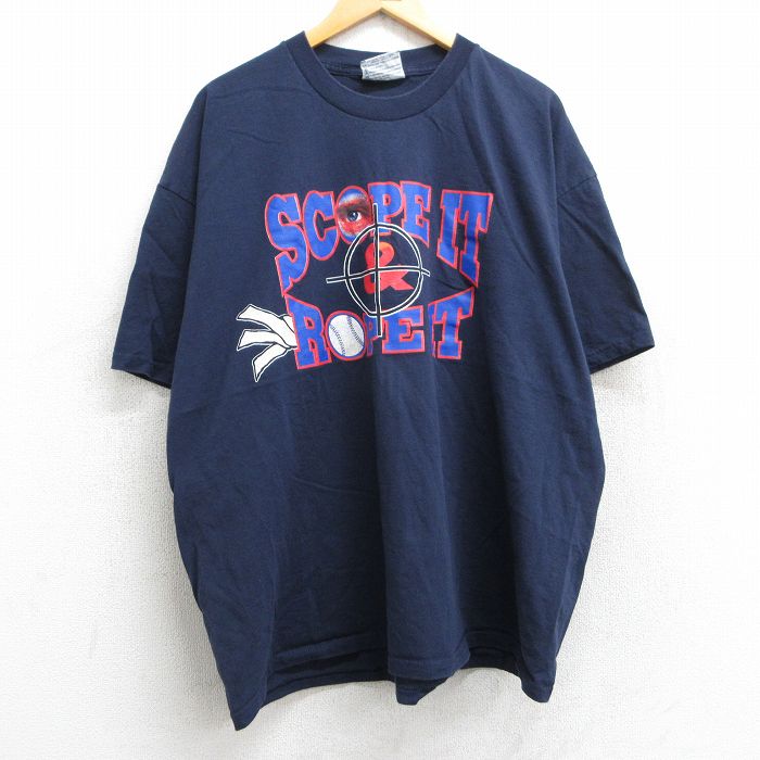 XL★古着 リー Lee 半袖 ビンテージ Tシャツ メンズ 00年代 00s ベースボール 野球 SCOPE 大きいサイズ コットン クルーネック 紺 ネイビー 25may13 中古