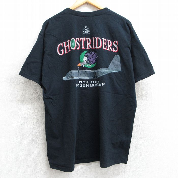 XL★古着 半袖 ビンテージ Tシャツ メンズ 00年代 00s 戦闘機 GHOSTRIDERS コットン クルーネック 黒 ブラック 【spe】 25may13 中古