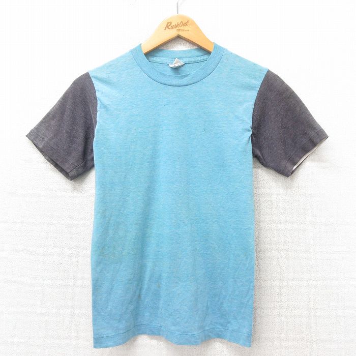 S★古着 半袖 ビンテージ Tシャツ メンズ 80年代 80s ツートンカラー クルーネック 紺 ネイビー 霜降り 25may13 中古
