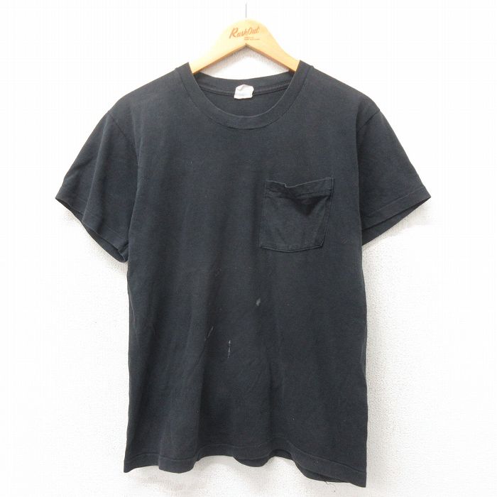 M★古着 フルーツオブザルーム 半袖 ビンテージ Tシャツ メンズ 80年代 80s 無地 胸ポケット付き クルーネック USA製 黒 ブラック 25may13 中古