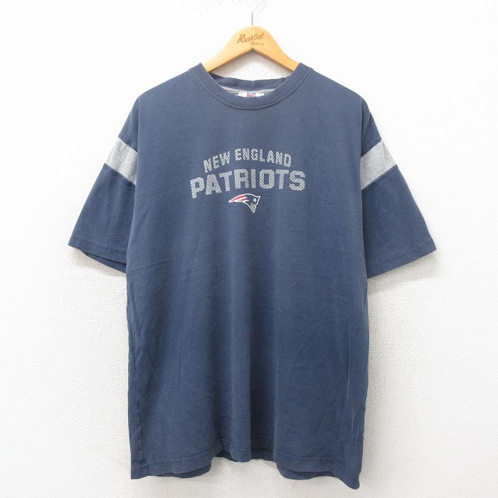 XL★古着 半袖 ビンテージ Tシャツ メンズ 00年代 00s NFL ニューイングランドペイトリオッツ 大きいサイズ コットン クルーネック 紺 ネイビー アメフト スーパーボウル 25may13 中古