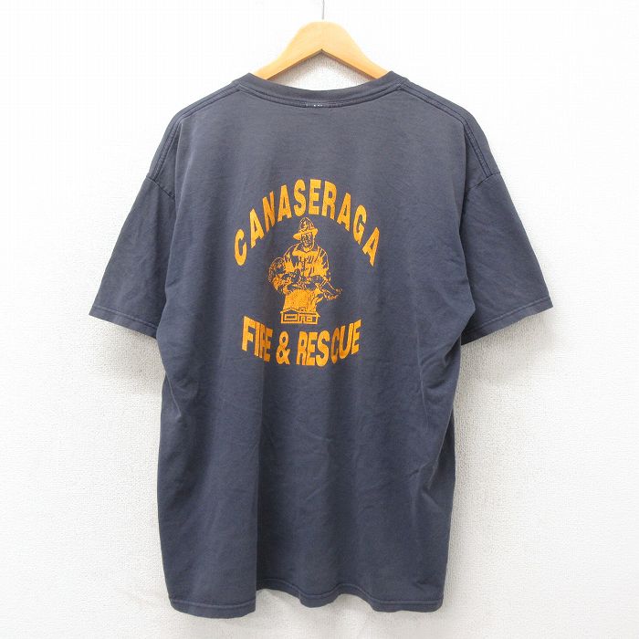 XL★古着 半袖 ビンテージ Tシャツ メンズ 00年代 00s 消防士 大きいサイズ コットン クルーネック 黒 ブラック 25may13 中古