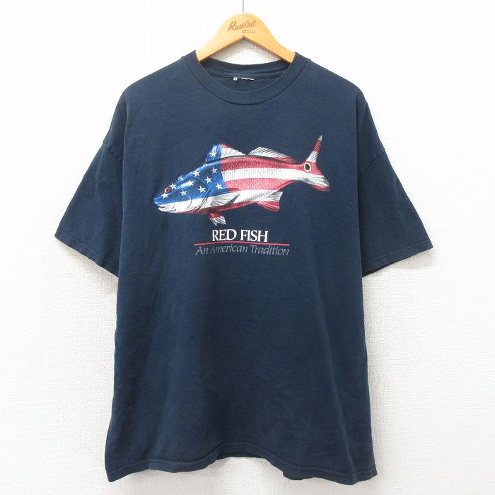 XL★古着 半袖 ビンテージ Tシャツ メンズ 00年代 00s レッドフィッシュ クルーネック 黒 ブラック 25may13 中古