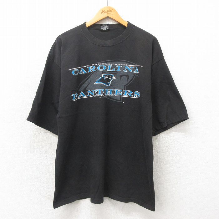 【50%OFF】XL★古着 半袖 ビンテージ Tシャツ メンズ 90年代 90s NFL カロライナパンサーズ コットン クルーネック USA製 黒 ブラック アメフト スーパーボウル 【spe】 25may13 中古