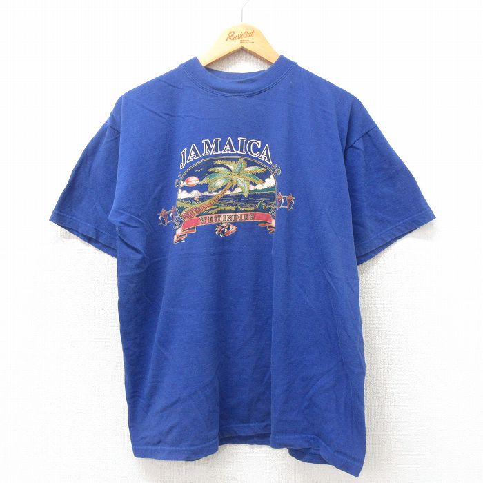 L★古着 半袖 ビンテージ Tシャツ メンズ 00年代 00s ジャマイカ コットン クルーネック 青 ブルー 25may13 中古