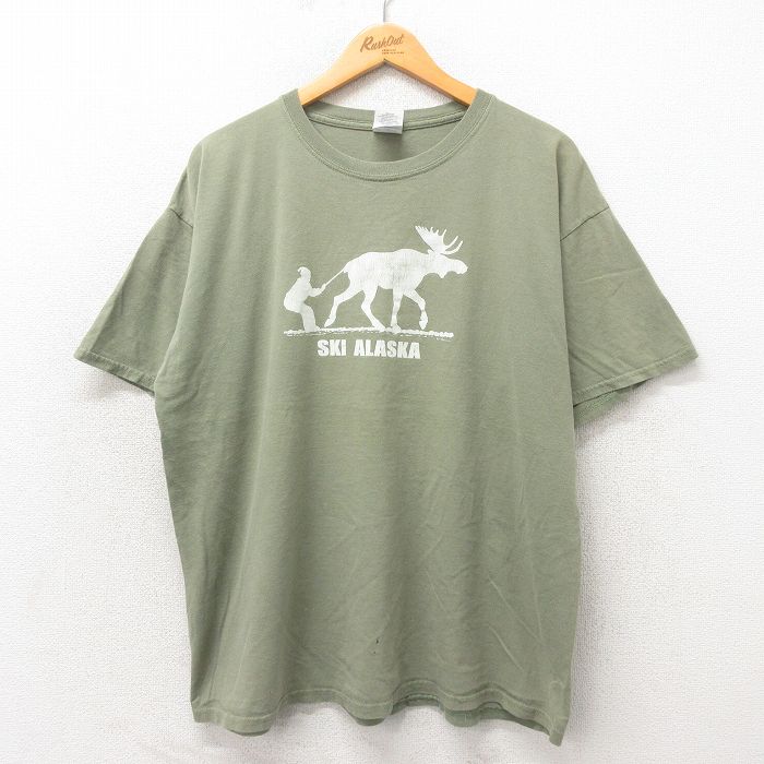 【50%OFF】XL★古着 半袖 ビンテージ Tシャツ メンズ 00年代 00s アラスカ 大きいサイズ コットン クルーネック 緑 グリーン 25may13 中古