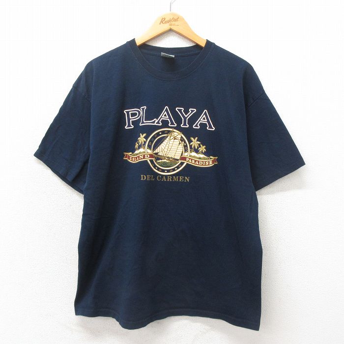 XL★古着 半袖 ビンテージ Tシャツ メンズ 00年代 00s PLAYA コットン クルーネック 黒 ブラック 25may13 中古