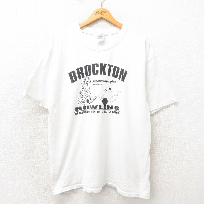 XL★古着 半袖 ビンテージ Tシャツ メンズ 00年代 00s ボウリング 大きいサイズ コットン クルーネック 白 ホワイト 25may13 中古