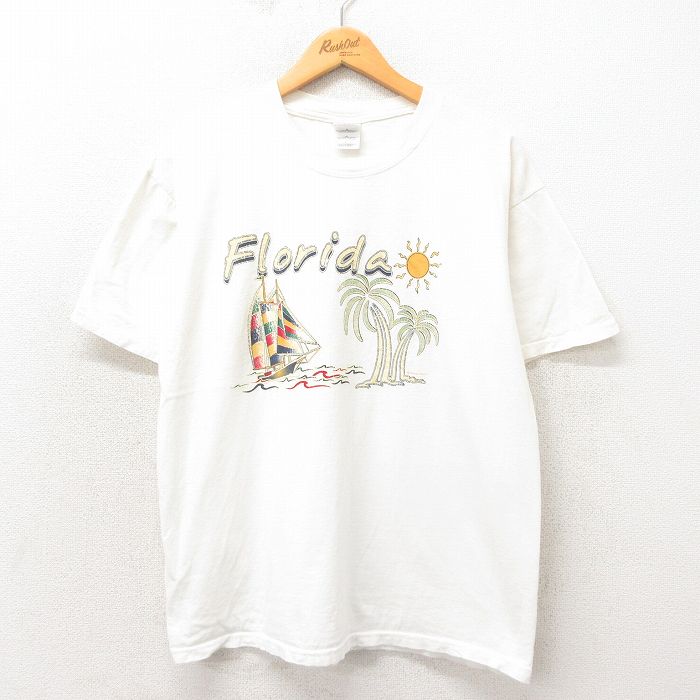 L★古着 半袖 ビンテージ Tシャツ メンズ 00年代 00s フロリダ コットン クルーネック 白 ホワイト 25may13 中古
