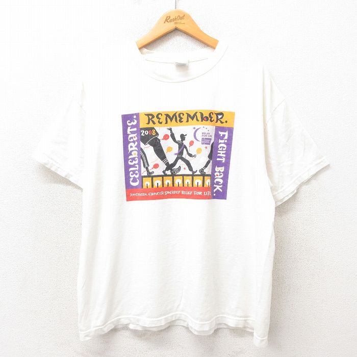 XL★古着 半袖 ビンテージ Tシャツ メンズ 00年代 00s リメンバー 企業広告 大きいサイズ コットン クルーネック 白 ホワイト 25may13 中古