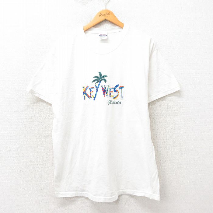 【50%OFF】L★古着 ヘインズ Hanes 半袖 ビンテージ Tシャツ メンズ 00年代 00s キーウエスト 刺繍 コットン クルーネック 白 ホワイト 25may13 中古