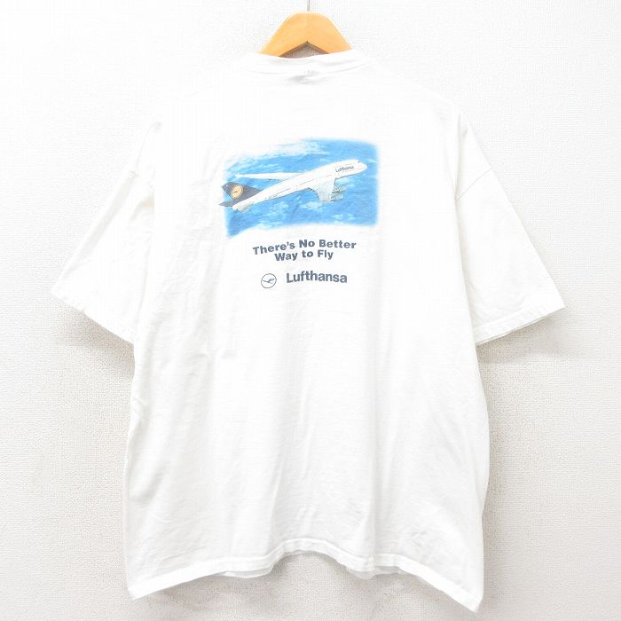 XL★古着 ヘインズ Hanes 半袖 ビンテージ Tシャツ メンズ 00年代 00s ルフトハンザ航空 コットン クルーネック 白 ホワイト 【spe】 25may13 中古