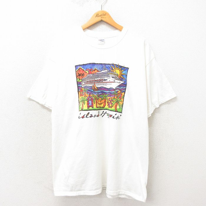 XL★古着 半袖 ビンテージ Tシャツ メンズ 00年代 00s 船 コットン クルーネック 白 ホワイト 25may13 中古