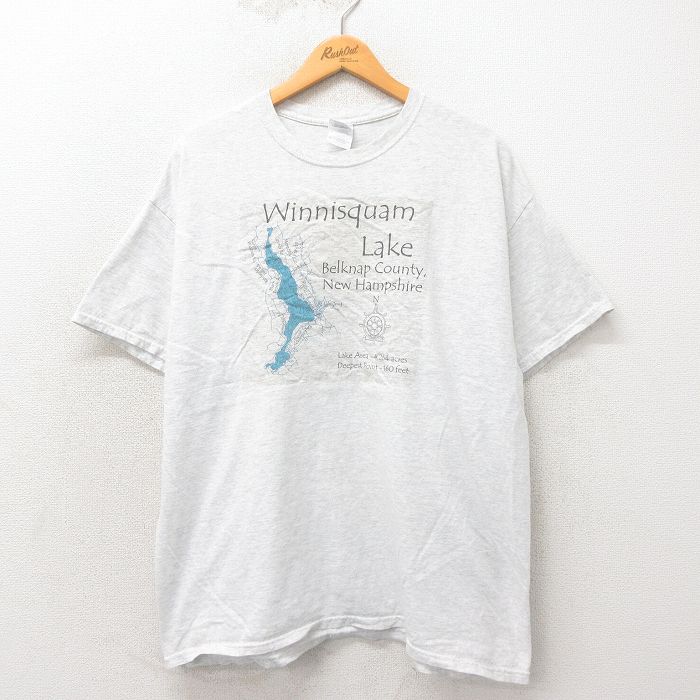 【50%OFF】XL★古着 半袖 ビンテージ Tシャツ メンズ 00年代 00s 湖 大きいサイズ クルーネック グレー 霜降り 25may13 中古