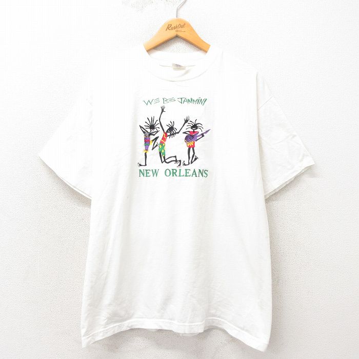 XL★古着 半袖 ビンテージ Tシャツ メンズ 00年代 00s ニューオリンズ 刺繍 コットン クルーネック 白 ホワイト 25may13 中古