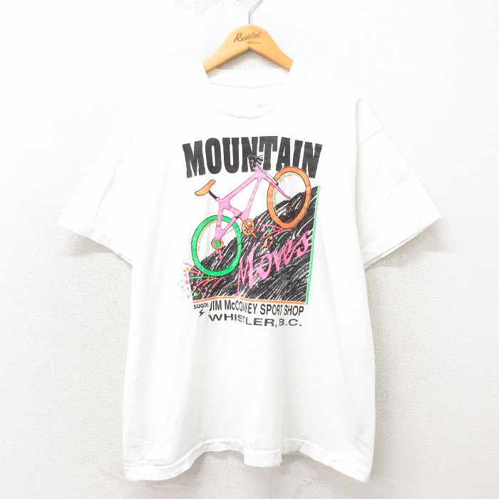 XL★古着 半袖 ビンテージ Tシャツ メンズ フルーツオブザルーム 90年代 90s マウンテンバイク クルーネック 白 ホワイト 25may13 中古