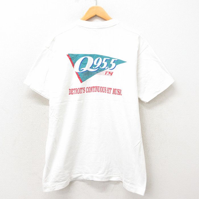 XL★古着 フルーツオブザルーム 半袖 ビンテージ Tシャツ メンズ 90年代 90s デトロイト ラジオ局 サイン入り コットン クルーネック USA製 白 ホワイト 25may13 中古